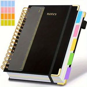 Gdgdsy A5 Spiral Notebook with Ruler, 300 Pages Hard Cover, 100gsm Thick Paper, Vintage Style, Leather Look, Ideal for Work, School, University Planning