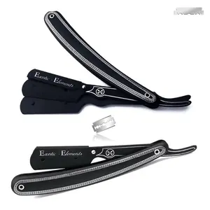 Long Lasting Reusable Shaving Unisex Black and White Engraved Razor Barber Straight Edge Razor Knife