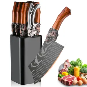 Multifunctional kitchen knife set, 7 different shapes of multi-purpose knives and 1 sharp kitchen scissors, suitable for home kitchen, restaurant back kitchen cutting meat, deboning, cutting sashimi, chopping bones