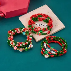 13PCS New Christmas Bracelets Fashion Versatile Christmas Beaded Crystal Bracelet Set