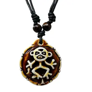 Viral Punch Baby Monkey Inspired Necklace – Taino Monkey Symbol Engraved Resin Pendant – Adjustable Cord – Spiritual Protection Amulet Jewelry