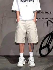 Men's Cotton Denim Cargo Shorts White Utility Shorts Relaxed Fit Summer Streetwear Essential Y2K Style