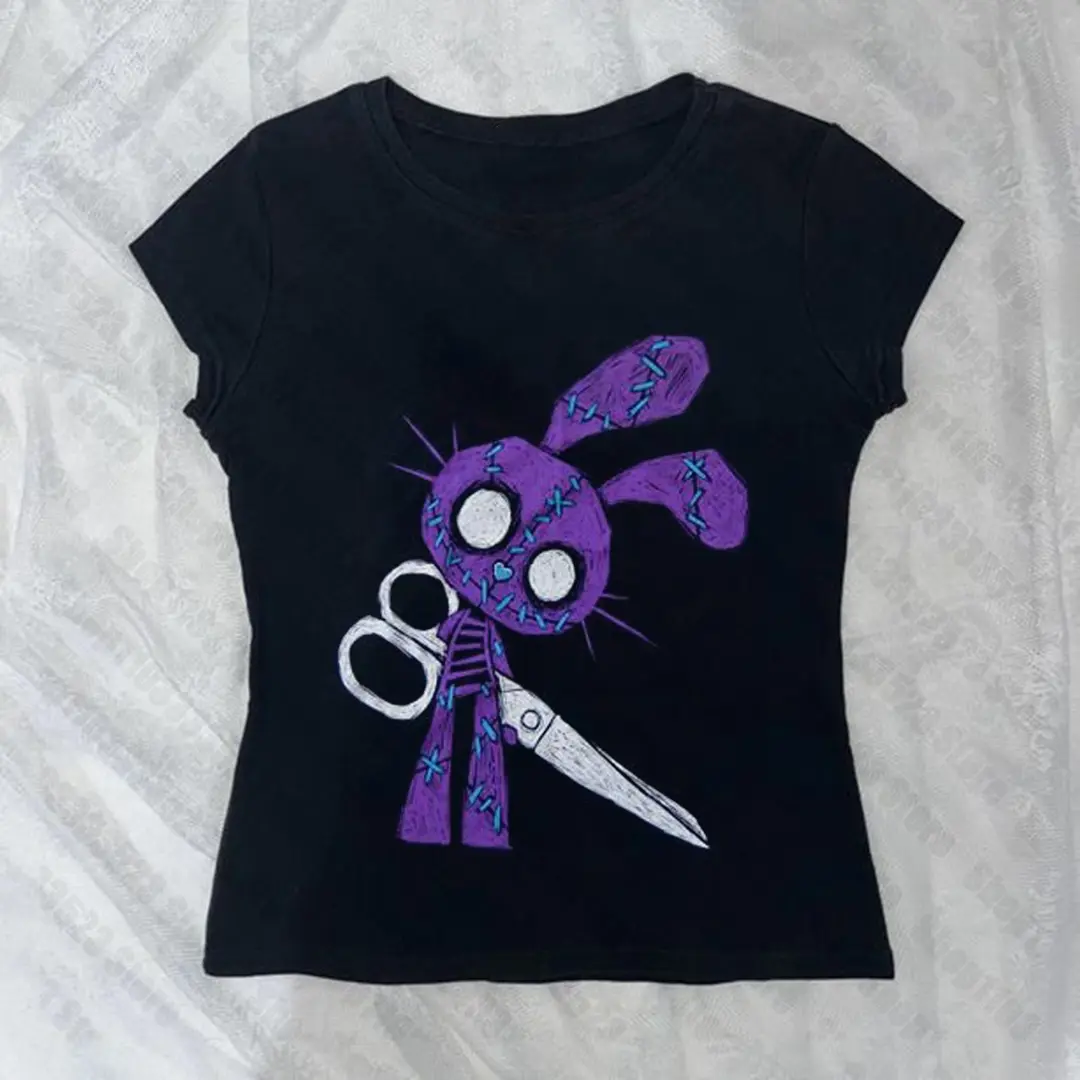Emo girls y2k style Retro Print graphic t shirts gothic shirt street graphic top goth women clothes Punk gothic baby tees 2000s