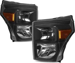 YITAMOTOR Headlights Assembly Compatible with 2011-2016 Ford F-250 F-350 F-450 F-550 Super Duty Replacement Headlamp Black Housing Amber Reflector Clear Lens Chrome Housing Mustang Headlight Assembly