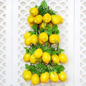 5 pcs Fake Lemon Garlands 8 Lemons on Vine with Leaves Artificial Yellow Lemons Foam String for Home Restaurant Garden Wedding Decoration Ornaments