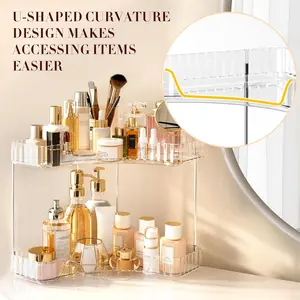 2 Tier Corner Bathroom Counter Organizer, Acrylic Vanity Tray, Countertop Corner Shelf, Skincare Organizer, Spice Rack, Freestanding Makeup Cosmetic Holder, Perfume Display Tray