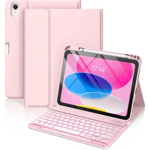 for iPad 11th 10th Generation Case with Keyboard（No Tablet） - 7 Colors Backlit Wireless Detachable Folio Keyboard Cover with Pencil Holder for iPad 11-inch A16 2025 10th Gen 10.9 Inch 2022 (Light Pink)