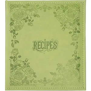 Recipe Book to Write in Your Own Recipes, 8.5x9.5 Recipe Ring Binder with PU Faux Leather Cover, 4x6 Cards and Tabbed Dividers, Green