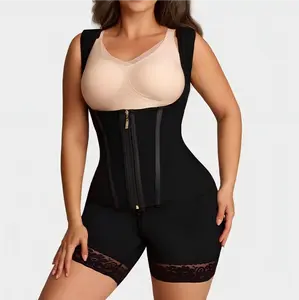 LUXSEREN Women's 2-in-1 High Waist Shapewear, Solid Color Zipper Corset, Tummy Control & Butt Lifting, Seamless Compression Bodysuit for Daily Wear, Black Minimalist Basic Women's Wear