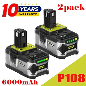 High quality 2 Pack For RYOBI P108 18V One Plus High Capacity Battery Lithium-Ion New 6.0Ah