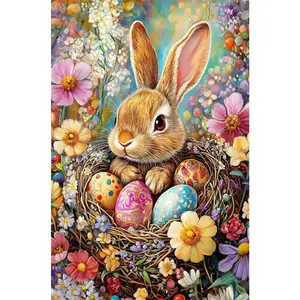 1PCS Easter Bunny Diamond Painting Kit with Colorful Eggs and Flowers DIY Craft for Home Decor 5D Full