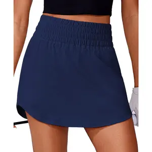 Golf Skirts for Women High Elastic Waisted Athletic Skort 2 Pockets Curved Hem Tennis Skirt for Pickleball Workout
