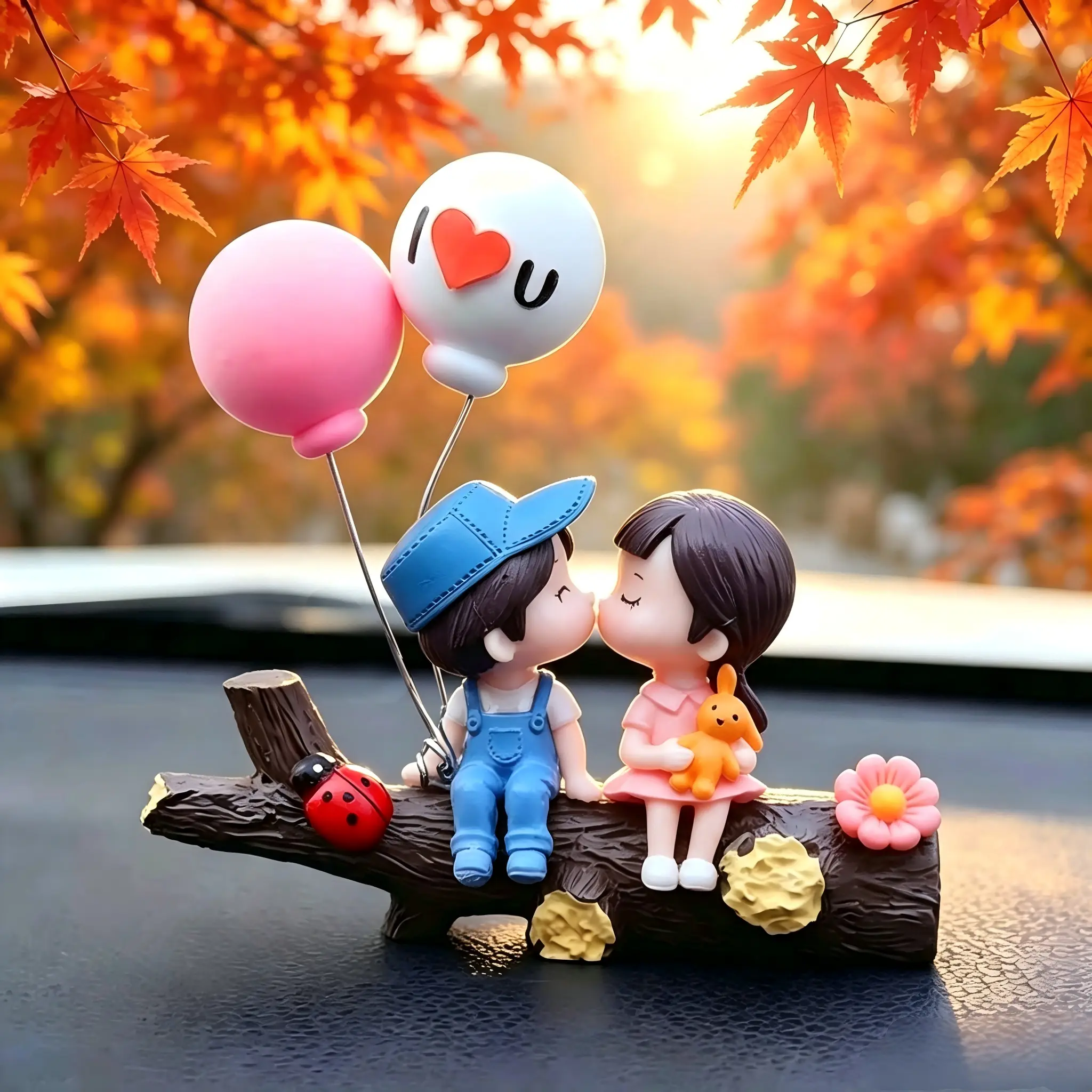 Gift-Ready Cartoon Couple Design Statue, Creative Car Interior Decoration, Fashion Car Accessories, Home Decor Ornament for Girls Teens