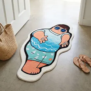1 Piece Sunglasses Fat Welcome Rug, 100% Polyester Fiber Sheepskin Mimic Entry Mat, Anti-Slip Absorbent Funny Gift Box