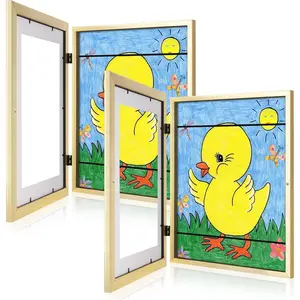 2pack kids art frames 11x14 front opening kids artwork frames changeable gold artwork display storage frame for wall holds 50 pcs for 3d picture crafts children drawing hanging art portfolio