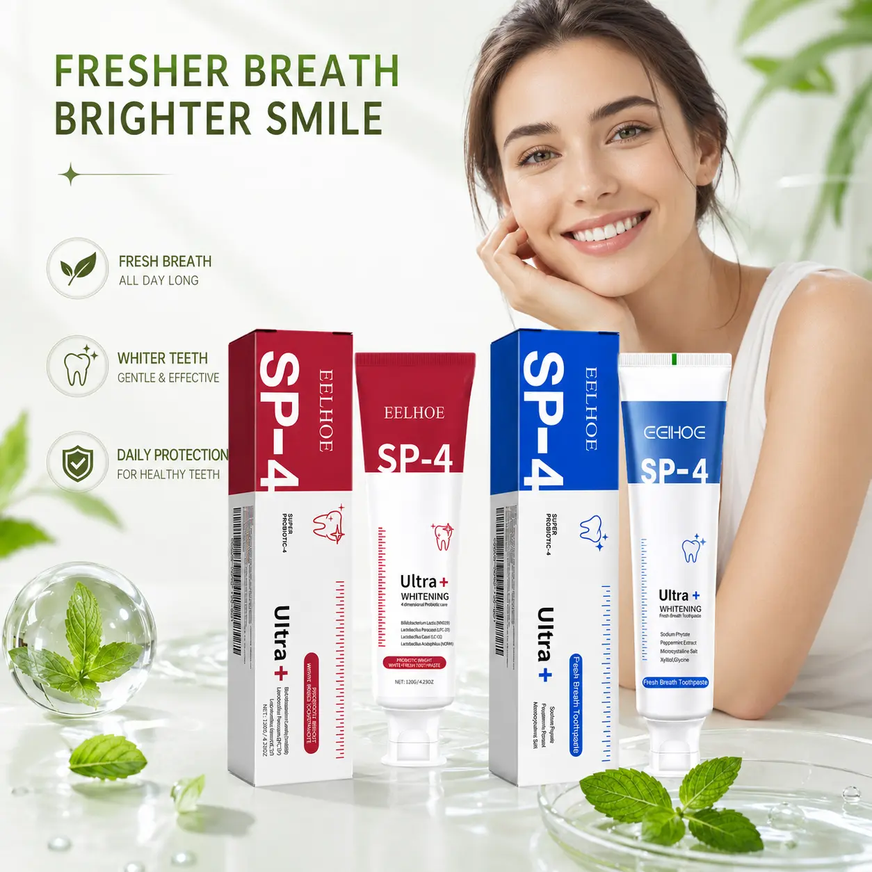 SP-4 Probiotic Toothpaste, Teeth Whitening Oral Care Product for Enamel Repair, Long-Lasting Fresh Breath