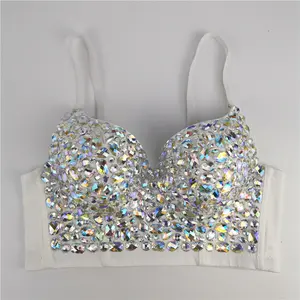 Tube Top Short Handmade Stitched Acrylic Drill Glisten Colorful High Quality Bra Blusas Corset Clothing Sling Wedding Party Blind Date Stage Party Shaper Ladies Crop Shirt Summer Spring Rave Outfits Woman Vest Sexy Clothes Tank Top