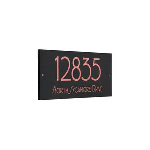 Frank Lloyd Wright Eagle Feather Granite Address Plaque, Personalized 2-Line House Numbers Sign, 12 x 6 Inch Wall Mount, Black Granite, Made in USA
