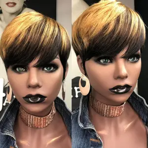 ShowRealHair Pixie Cut Wig for Black Women Golden Color Short Straight Pixie Cut Wigs Short Wigs for Women Machine Made Wigs Daily Use Short Hair Wigs
