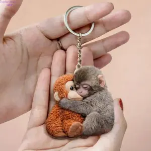 2026 Cute Hugging Monkey Keychain, Adorable Animal Print Key Ring, Sweet Emotional Gift for Animal Lovers, Lightweight Bag Charm for Daily Use & Gifting