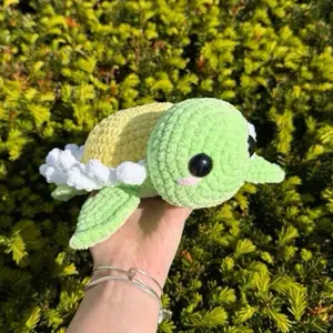 Hand-crocheted daisy turtle