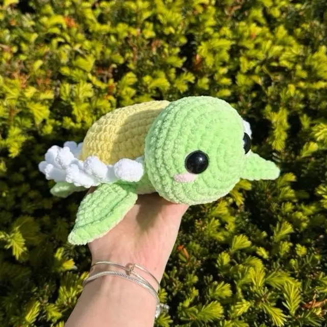 Hand-crocheted daisy turtle