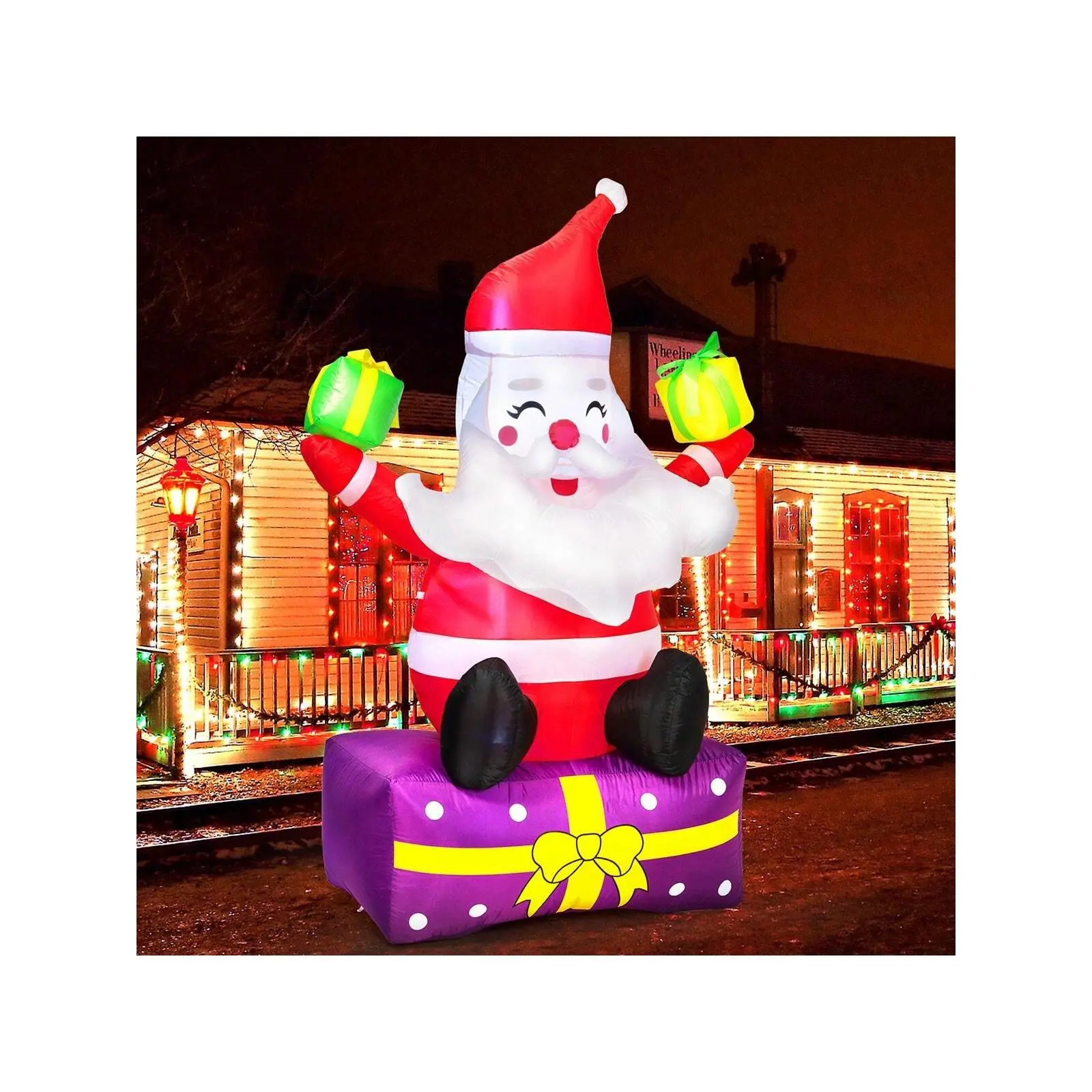 Christmas Inflatables 6 Ft Christmas Outdoor Decorations Inflatable Santa Claus With Gift Boxes Xmas Santa Claus Blow Up Yard Decor, Built-In LED Lights With Tethers, Stakes For The Yard, Lawn, Garden