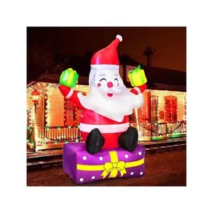 Christmas Inflatables 6 Ft Christmas Outdoor Decorations Inflatable Santa Claus With Gift Boxes Xmas Santa Claus Blow Up Yard Decor, Built-In LED Lights With Tethers, Stakes For The Yard, Lawn, Garden