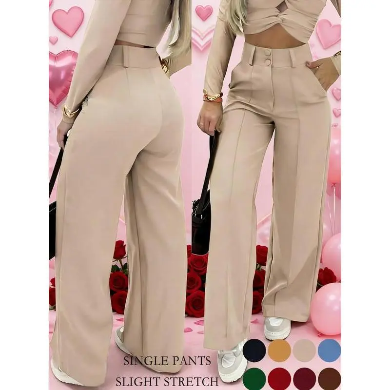 Women's Simple Wide-Leg Pants with Double Button Front, Versatile Commuter Essential Single Piece, Stylish Office Wear