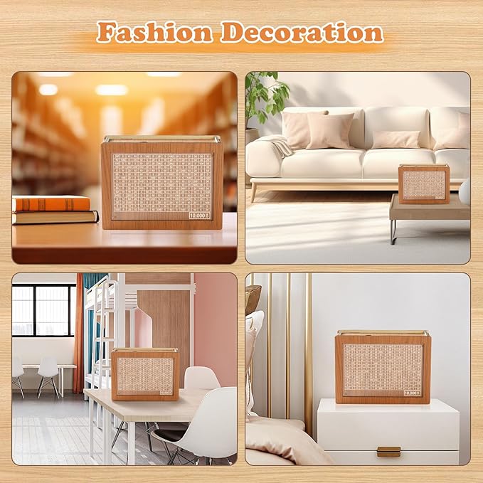 Wooden Money Box Money Bank, Countdown Money Saving Box with 10000 Dollars Target, Money Box with Money Target and Numbers to Check for Boys Girls