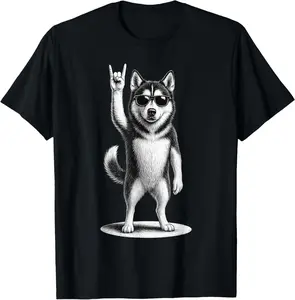 Cotton Graphic Tees Streetwear Husky Rock Music Retro Vintage Dog Lover T-Shirt