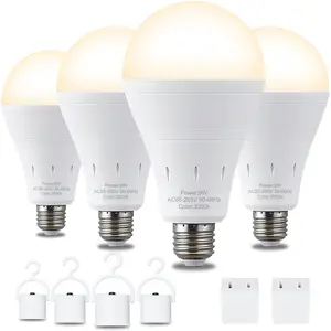 DEBAOBULB 4PK Warm Light E26 120V 9W Rechargeable Battery Operated Emergency LED Lamp Multifunctional Hook Included Home Energy Saving Lighting