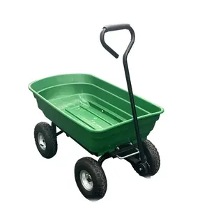 Garden Wheelbarrow Cart, Heavy-Duty Utility with Dual or Four Wheels, Built-in Stand, Ideal for Home, Yard, and Garden - Green