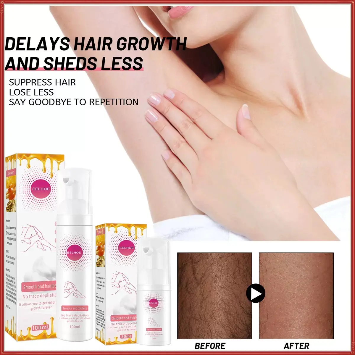 EELHOE Honey Mousse Hair Removal Spray - Gentle, Non-Irritating Wax Alternative Depilation Foam for Sensitive Skin, Underarms, Legs, Wipe-On Body Care Product, Single Item, Hair Removal Cream, Glycerin, Malt Sugar, Liquid, Beeswax Blend, Irritation-Free