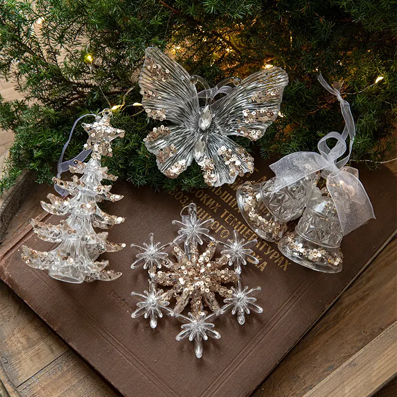 2025 Transparent Acrylic Christmas Ornaments - Snowflake, Butterfly Hanging Pendants, Festive Holiday Room Decor, Xmas Tree Accents, Noel Party Supplies, Gift Option, Decorating