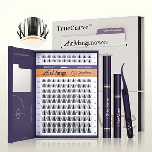 AirManga | GlowVane TrueCurve Lash Clusters Kit Fairy Spikey 0.03mm Curved Band Soft Lightweight 8-18mm DD Curl DIY Lash Extensions for Beginners