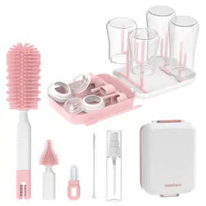 Baby Bottle Brush Set,8 in 1 Magnetic Design Cleaner Bottle Brush Kit with Silicone Brush,Drying Rack for Baby Bottle, Breast Pumps,Nipples - Home&Travel Gift for New Parents