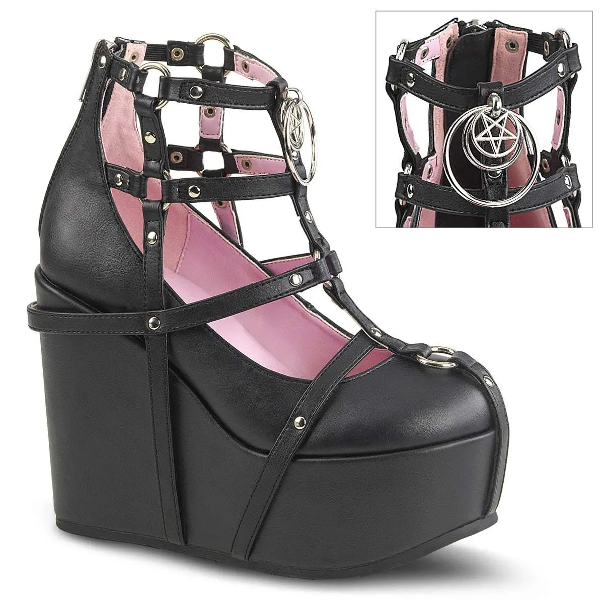 Demonia Poison-25-1 Black Vegan Leather Ankle Boots