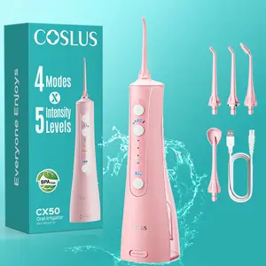 COSLUS CX50 Cordless Water Flosser, Clinically Proven Effective Oral Irrigator for Orthodontic Cleaning, Adjustable with 4 Modes & 5 Intensities for Travel and Braces, Pink