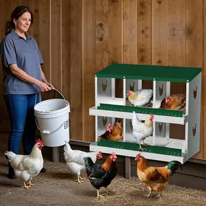【Christmas Gift】Chicken Nesting Box 6 Compartments Laying Boxes, Metal Chicken Egg Laying Box with Rollout Egg Collection, Large Vented Holes Chicken Coop for Chickens, Hens (Green)