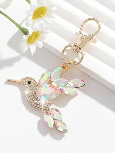 Elegant Crystal Embellished Glass Keychain Pendant, Long Beak Bird Shape Accessory for Women, Luxurious Jewelry Gift, All Seasons