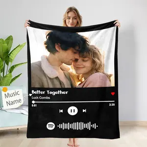 Valentine's Day Personalized Music Blanket, Custom photo & music blanket, Couples gift, Wedding gift, Birthday Blanket