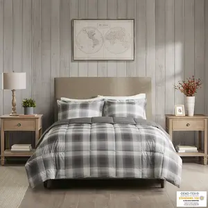 Woolrich Grey Classic Check Pattern Softspun Down Alternative Comforter Set – Plaid Reversible Bedding with Shams
