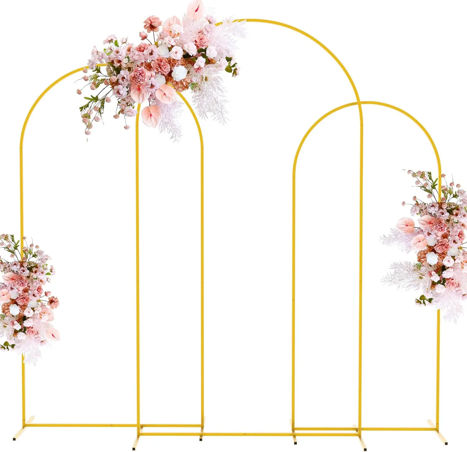 Gold Metal Wedding Arch Backdrop Stand Set of 3 (7.2FT, 6.6FT, 6FT) | Arched Backdrop Frame Background Balloon Arch Stand for Birthday Party Baby Shower Graduation Ceremony Floral Decor