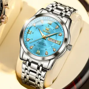 Olevs G5513 Men's Stainless Steel Wrist Watch with Day Date Analog Quartz Waterproof Luminous Modern Business Sport Gift