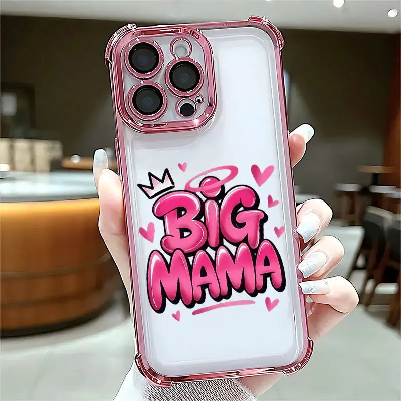 Crown Big Mama Quote Reinforced Corners Electroplated Soft Silicone Phone Case For iPhone 17ProMax/17air/16/15/14/13/12/11/Plus Drop Protection|Full Camera Protection|Anti-Scratch|Non-Smudge|Non-Slip|Anti-Yellow|Perfect Birthday Gift for Her, Smartphone,,