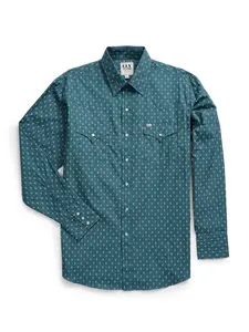 Men's Ely Cattleman Long Sleeve Geo Print Western Snap Shirt- Teal