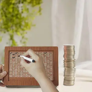 Wood Material Unisex Larger Size $10000 Savings Challenge Box - Cash Vault Kakeibo Money Bank with Counter, Dry Erase Pen - Brown Wooden Cash Coin Piggy Bank, Gift, Decor for Adults