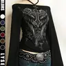 Halloween Day of the Dead Fashion Casual Aesthetic Y2K Women's Cross Printed One Shoulder Trumpet Sleeve Top