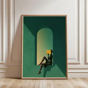 [SALE UP TO 40%] [Unframed] Black Woman Reading Art-Emerald Green Decor, Library, Book Lover Gifts, Minimalist Decor, Dopamine Decor, Trendy Wall Art, Bedroom Wall Art